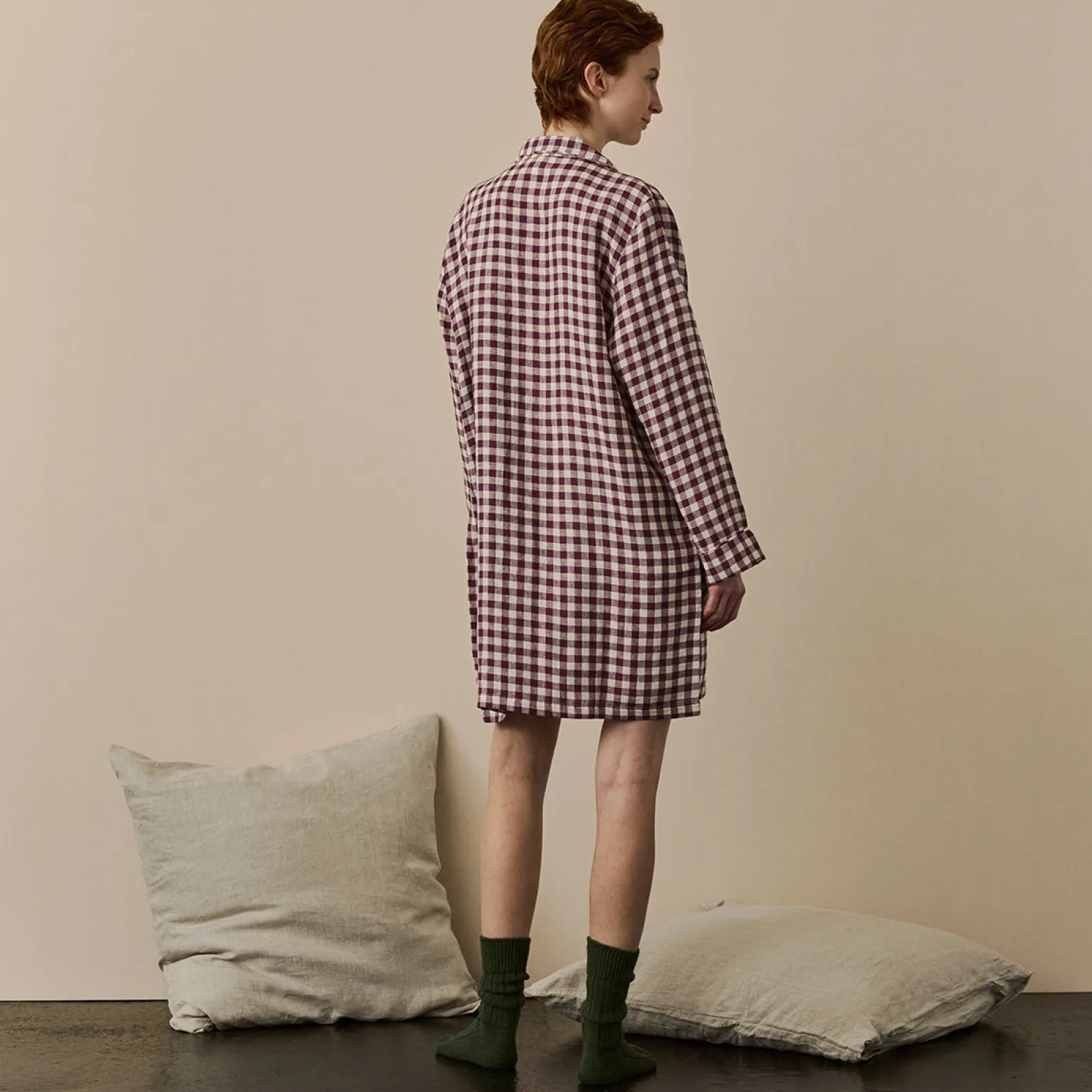 Berry Gingham Linen Night Shirt