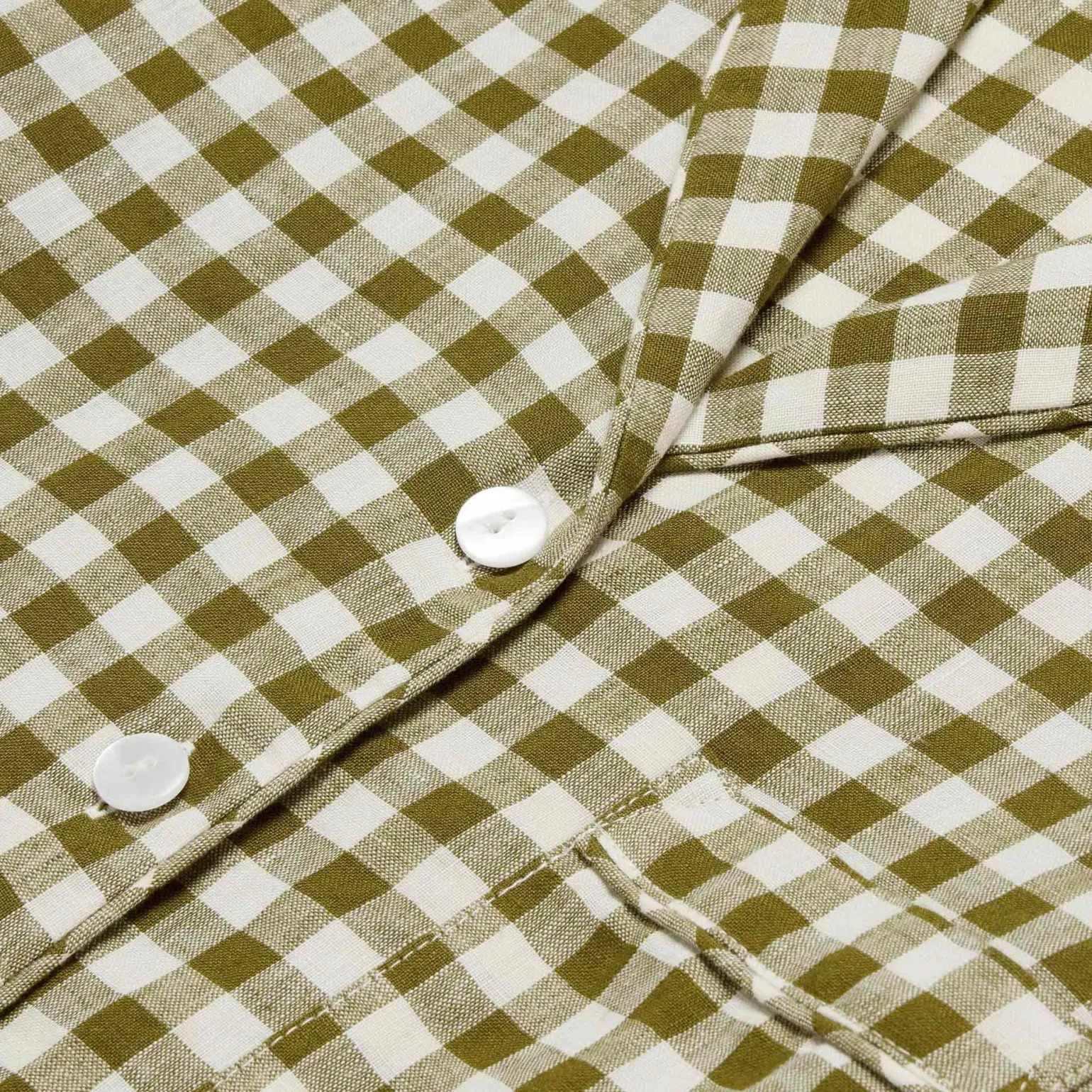 Botanical Green Gingham Linen Pajama Shirt (Top Only)