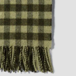 Botanical Green Gingham Wool Blanket
