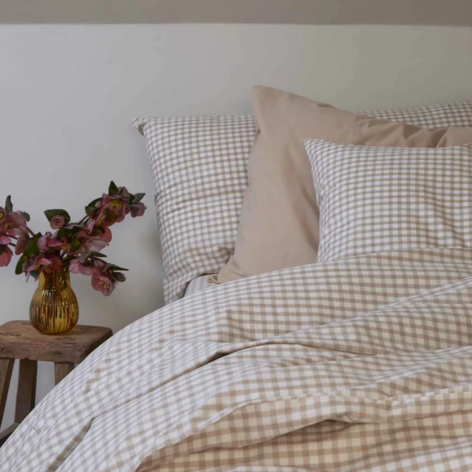 Cafe au Lait Small Gingham Cotton Pillowcase (Pair)