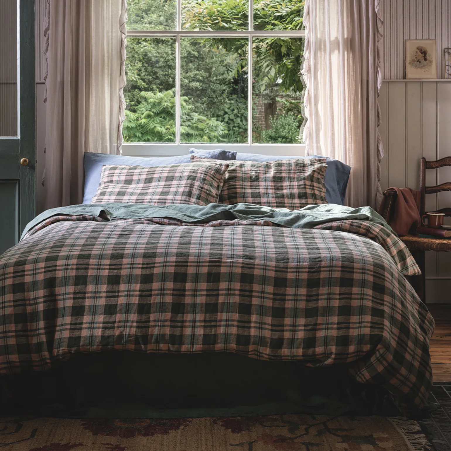 Fern Green Dallington Plaid Linen Blend Pillowcase (Pair)