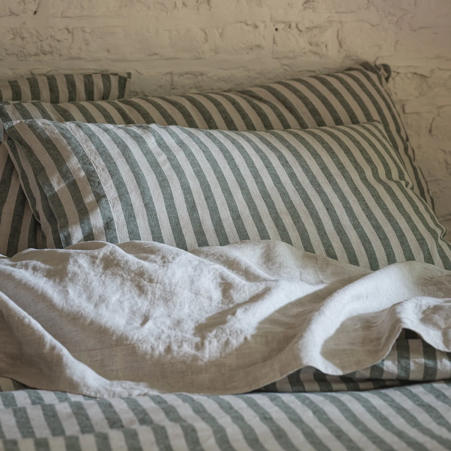 Fern Green Pembroke Stripe Linen Blend Pillowcase (Pair)
