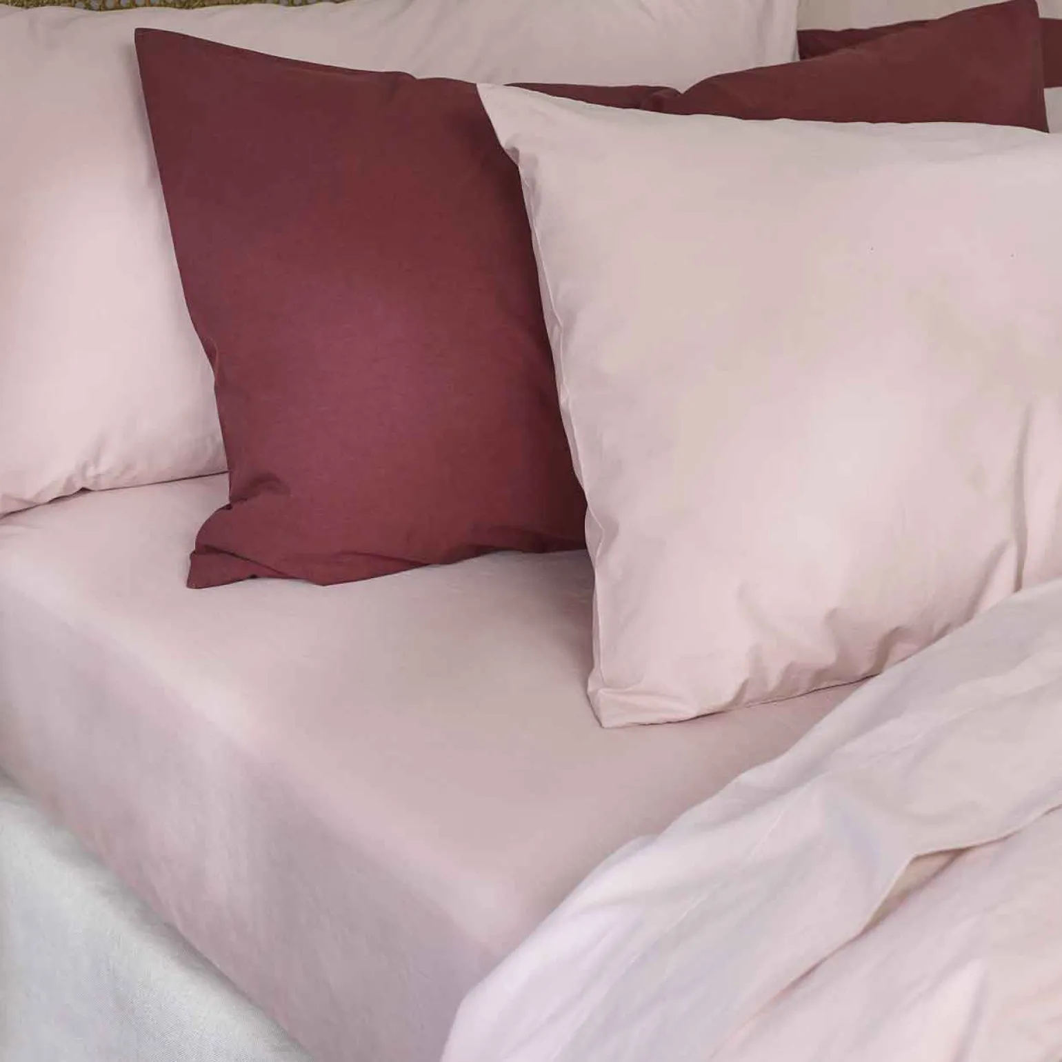French Rose Washed Cotton Percale Fitted Sheet