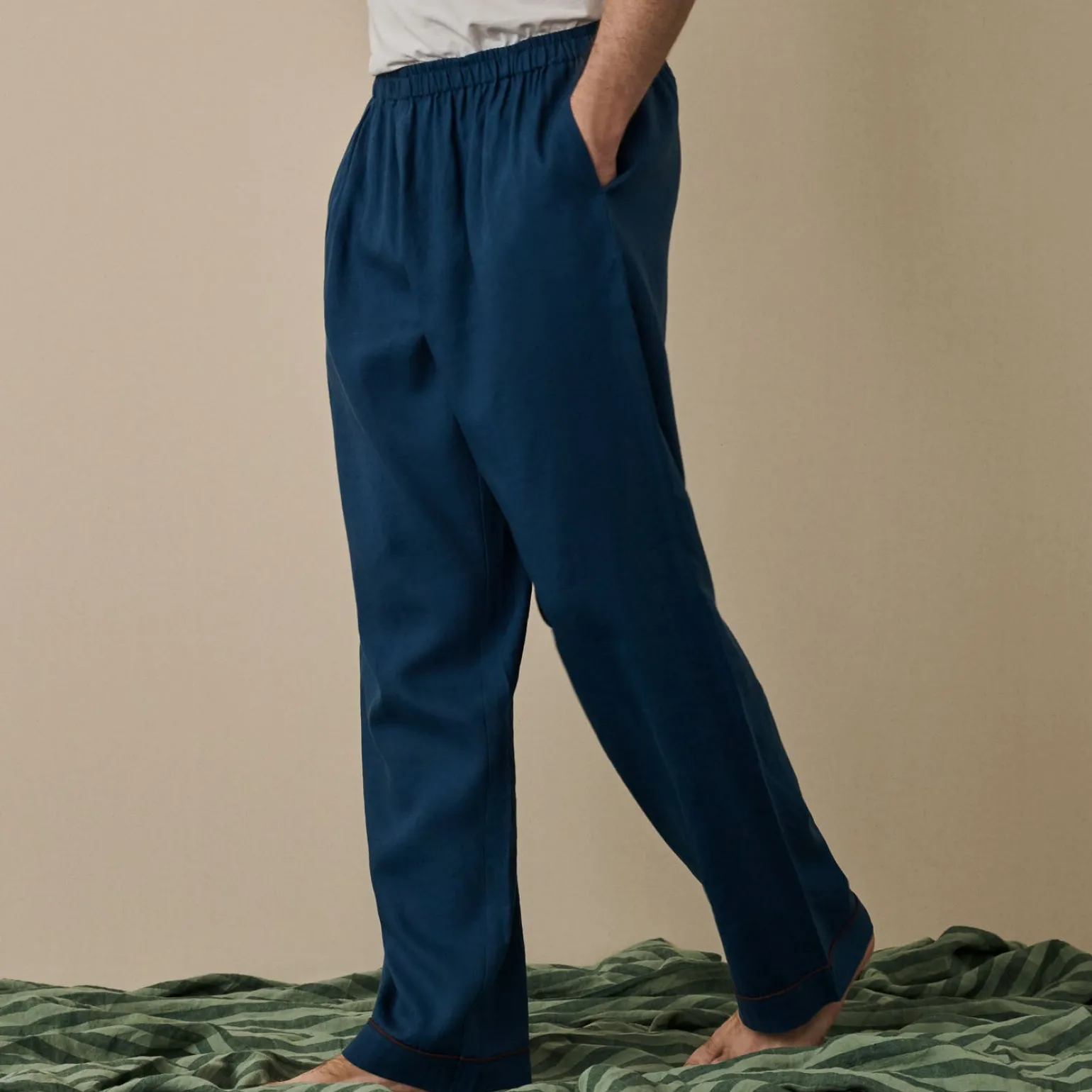 Men's Marine Blue Linen Pajama Pants