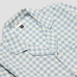 Men's Warm Blue Gingham Linen Pajama Pants Set