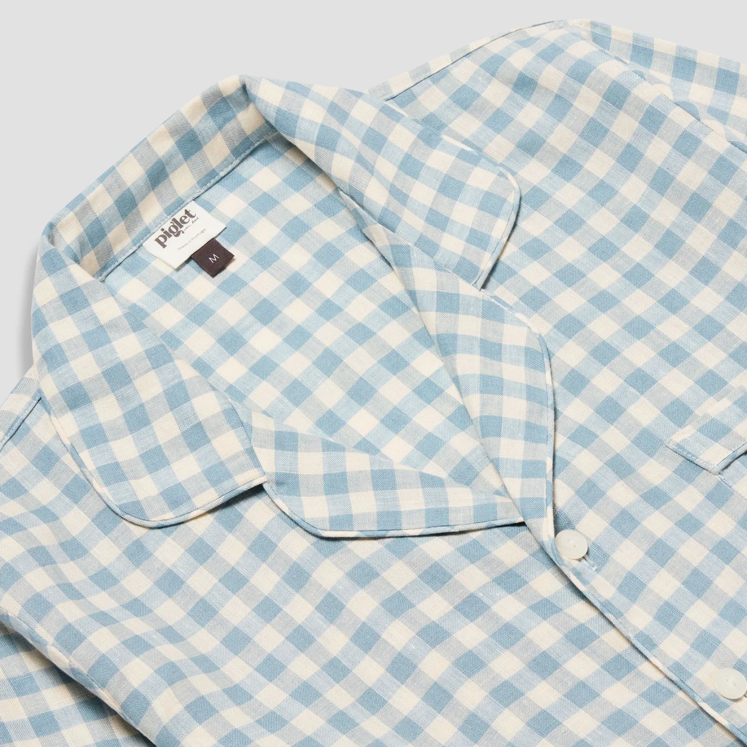 Men's Warm Blue Gingham Linen Pajama Pants Set