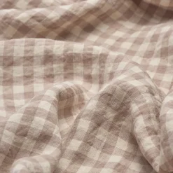 Mushroom Gingham 100% Linen Pillowcases (Pair)