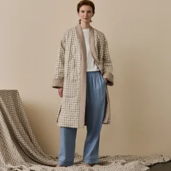 Mushroom Gingham Linen Housecoat