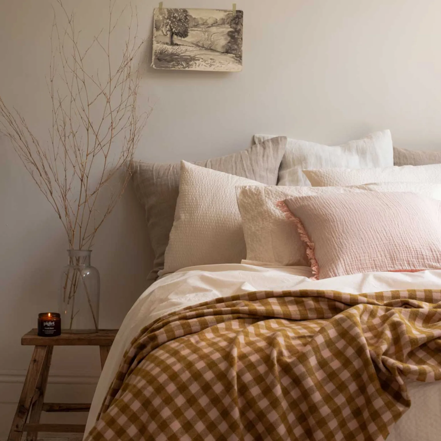 Ochre Gingham Wool Blanket