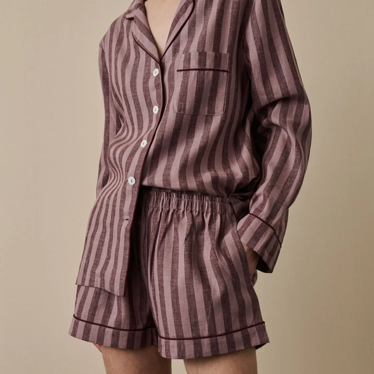 Port & Woodrose Striped Linen Pajama Shorts