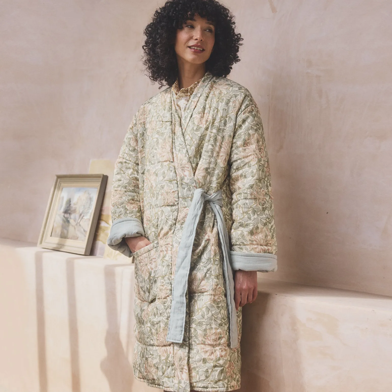 Soft Sage Honeysuckle Linen Housecoat