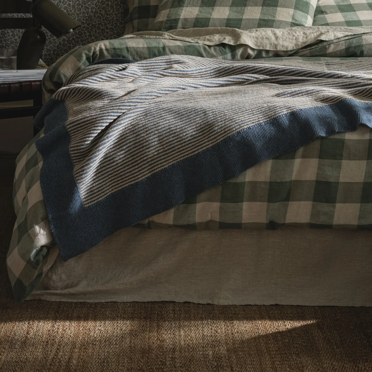 Stone Blue Striped Knitted Throw