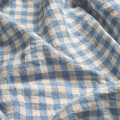 Warm Blue Gingham 100% Linen Fitted Sheet