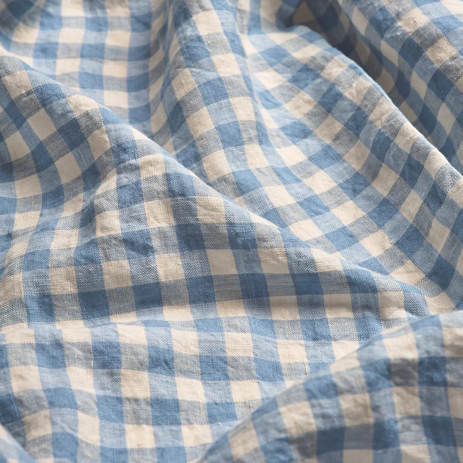 Warm Blue Gingham 100% Linen Pillowcases (Pair)