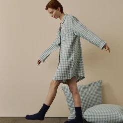 Warm Blue Gingham Linen Night Shirt