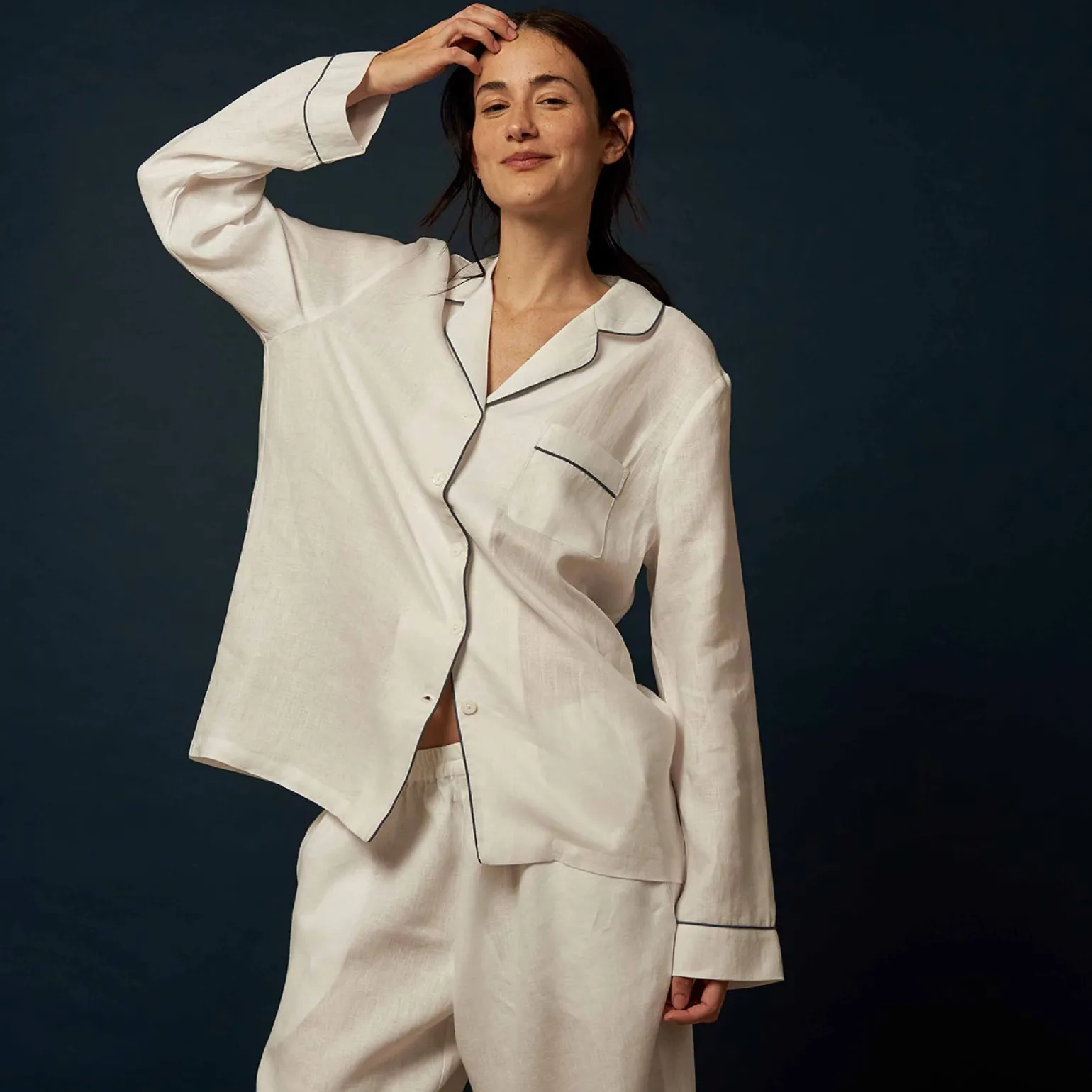 White Linen Pajama Shirt (Top Only)